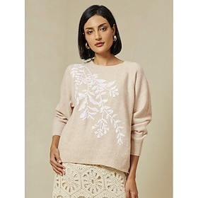 Knit Embroidered Wool Blend Pullover Sweater